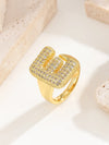 Copper 18K Gold Plated Inlay Letter Zircon Open Rings