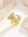 Copper 18K Gold Plated Inlay Letter Zircon Open Rings