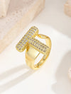 Copper 18K Gold Plated Inlay Letter Zircon Open Rings