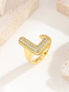 Copper 18K Gold Plated Inlay Letter Zircon Open Rings