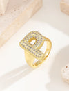 Copper 18K Gold Plated Inlay Letter Zircon Open Rings