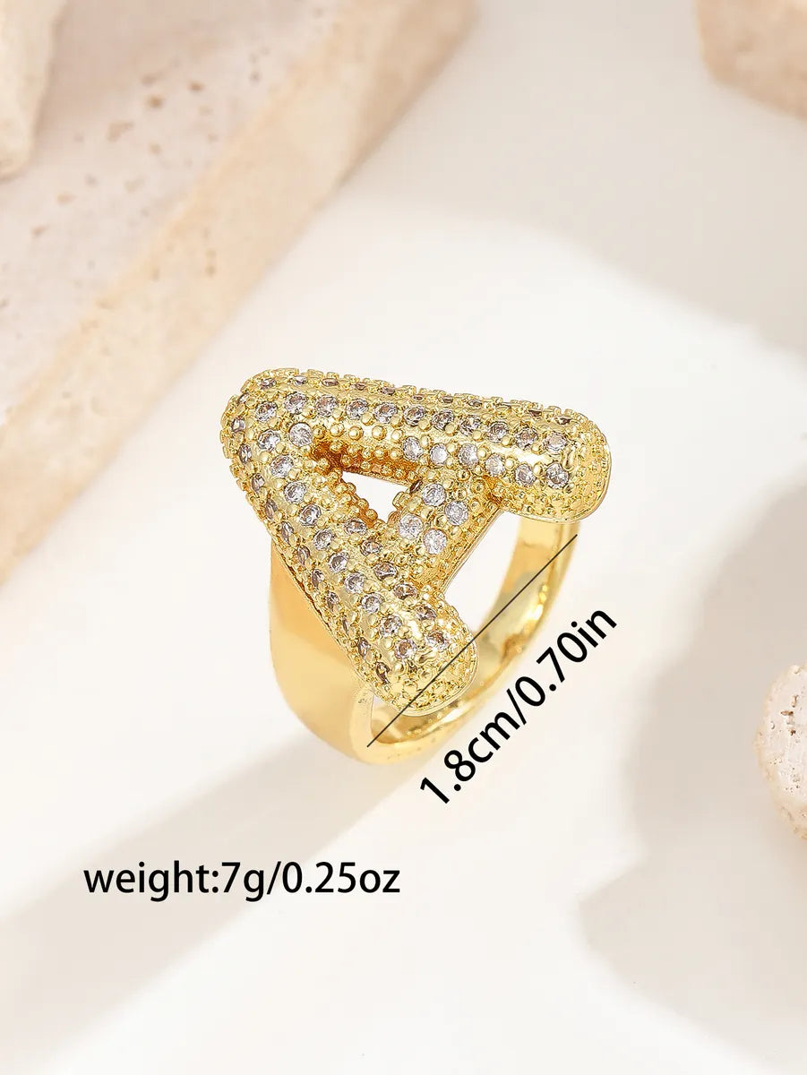 Copper 18K Gold Plated Inlay Letter Zircon Open Rings