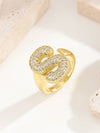 Copper 18K Gold Plated Inlay Letter Zircon Open Rings