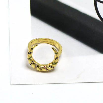 Copper 18K Gold Plated Inlay Moon Eye Butterfly Zircon Open Rings