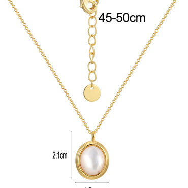 Copper 18K Gold Plated Inlay Oval Pearl Pendant Necklace