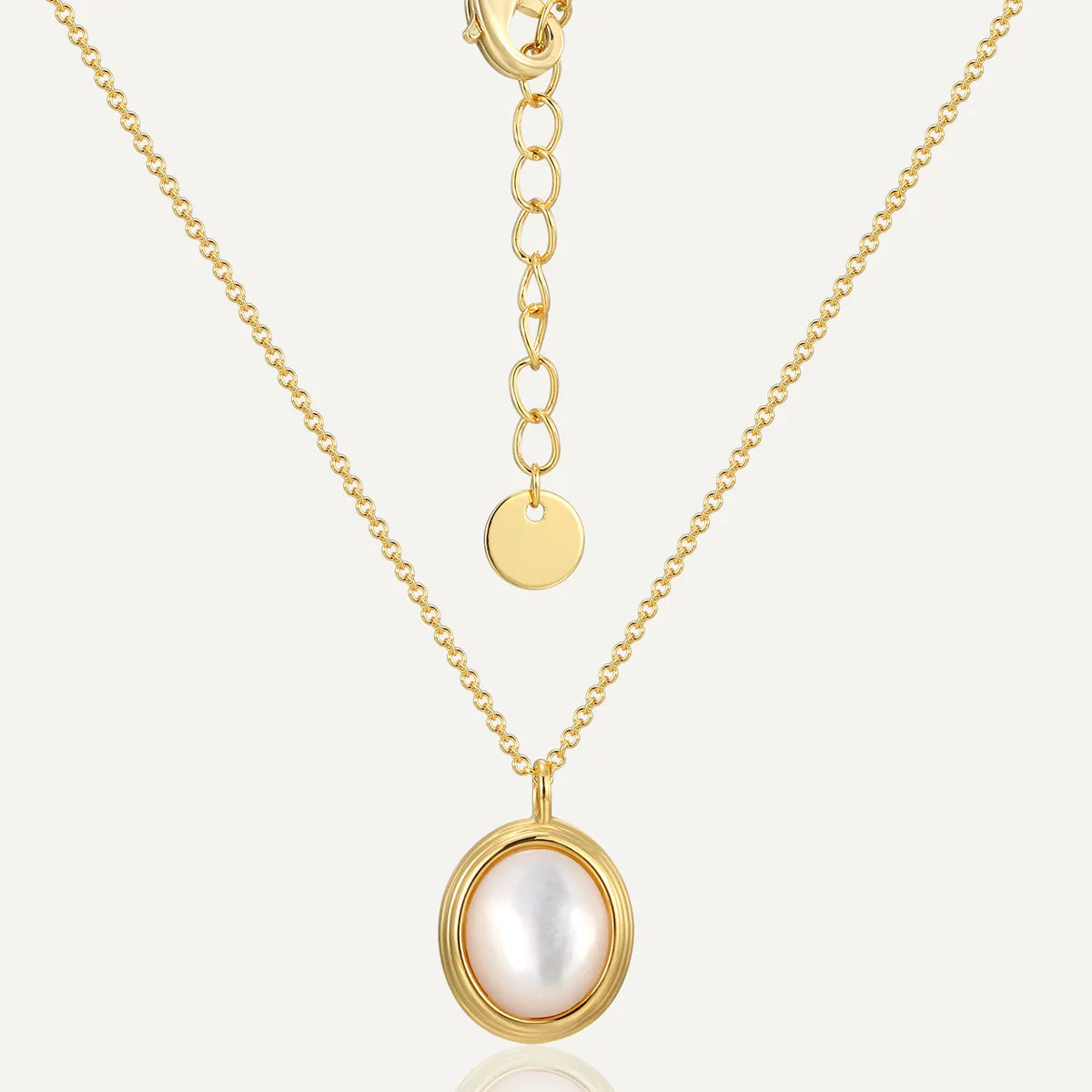 Copper 18K Gold Plated Inlay Oval Pearl Pendant Necklace