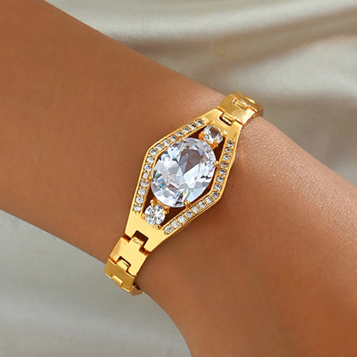 Copper 18K Gold Plated Inlay Oval Zircon Bracelets