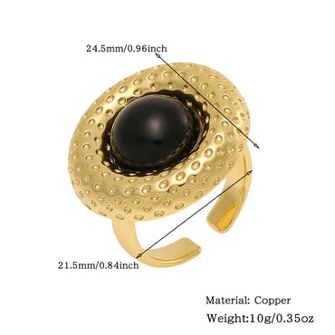 Copper 18K Gold Plated Inlay Round Gem Zircon Open Rings