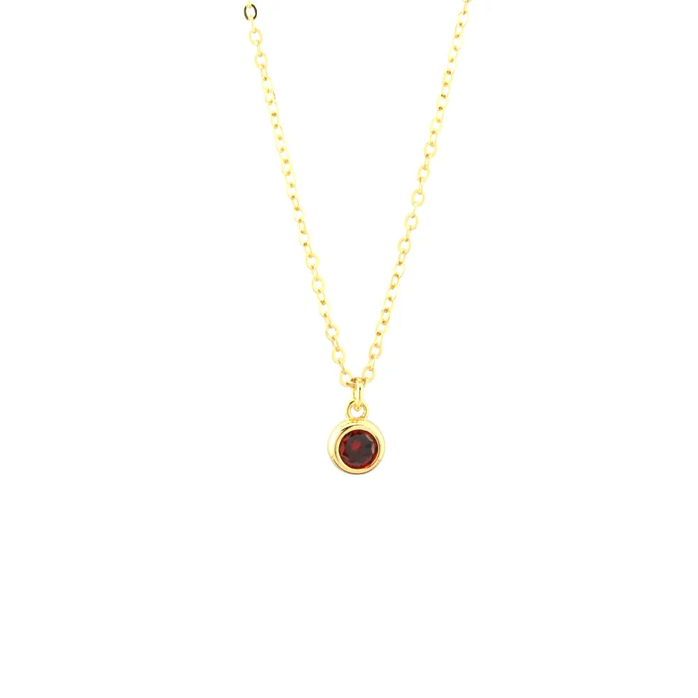 Copper 18K Gold Plated Inlay Round Zircon Pendant Necklace