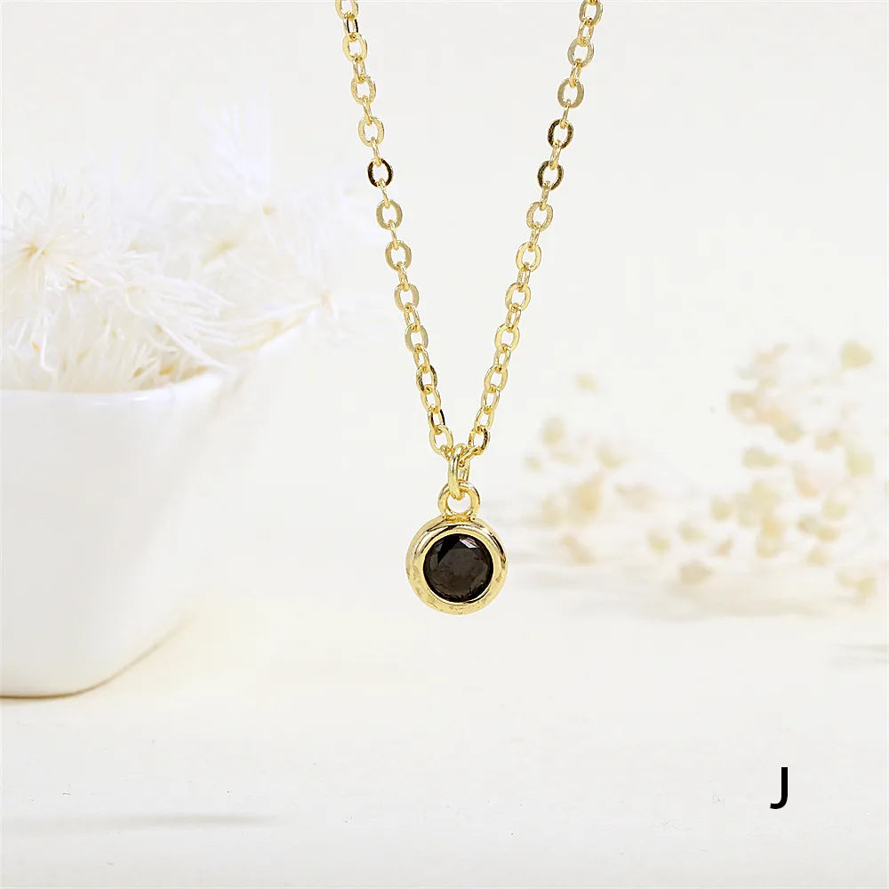 Copper 18K Gold Plated Inlay Round Zircon Pendant Necklace