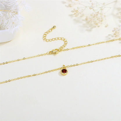 Copper 18K Gold Plated Inlay Round Zircon Pendant Necklace