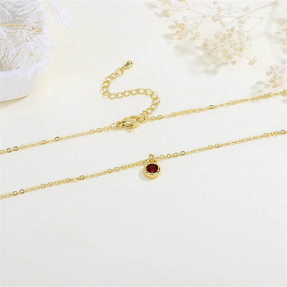 Copper 18K Gold Plated Inlay Round Zircon Pendant Necklace