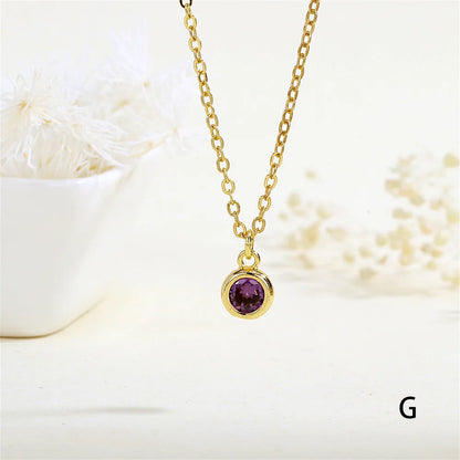 Copper 18K Gold Plated Inlay Round Zircon Pendant Necklace