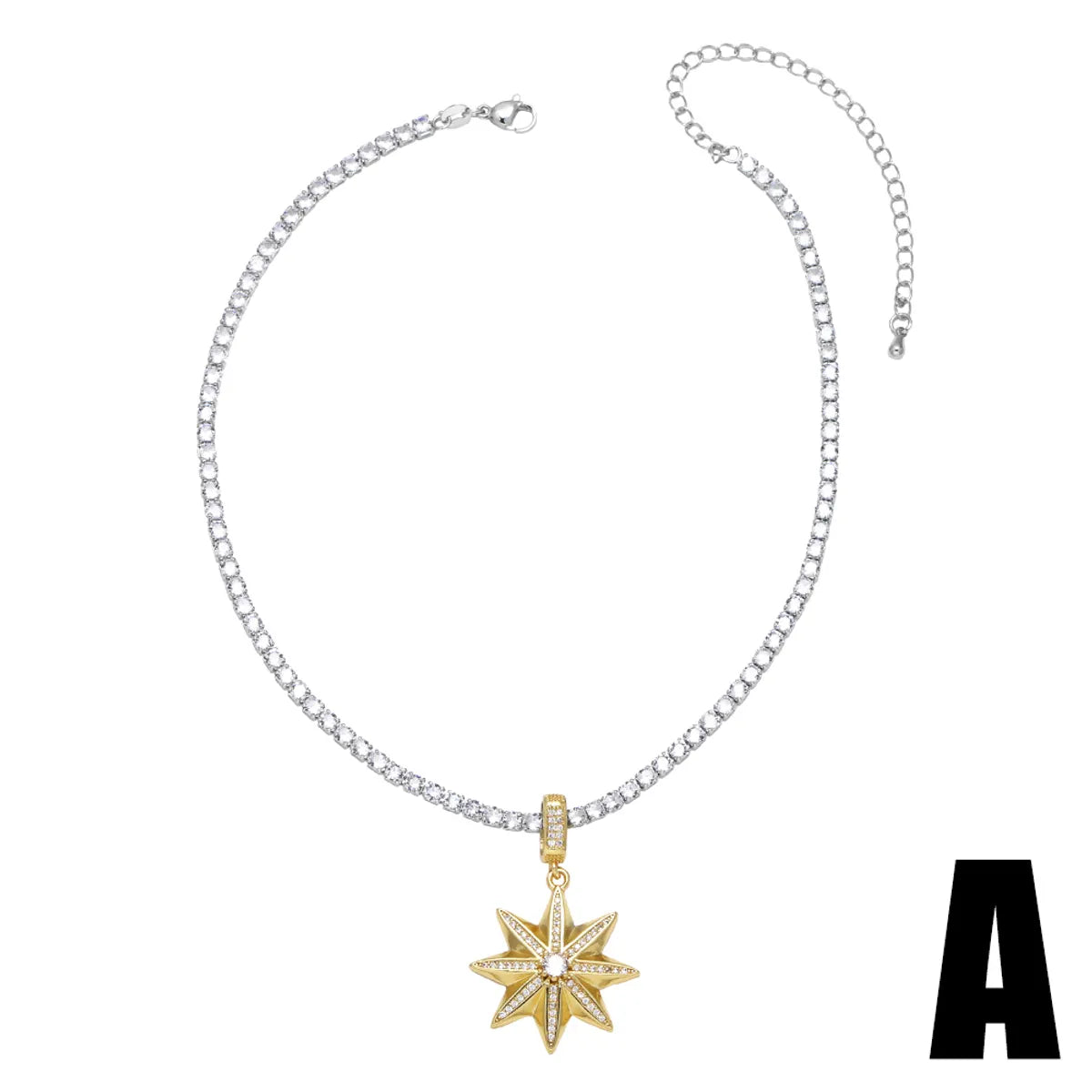 Copper 18K Gold Plated Inlay Star Zircon Pendant Necklace