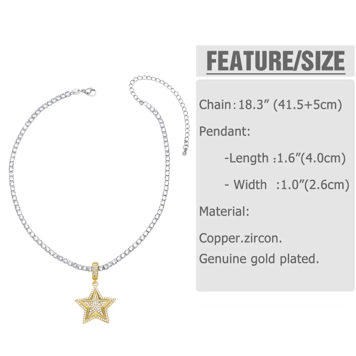 Copper 18K Gold Plated Inlay Star Zircon Pendant Necklace