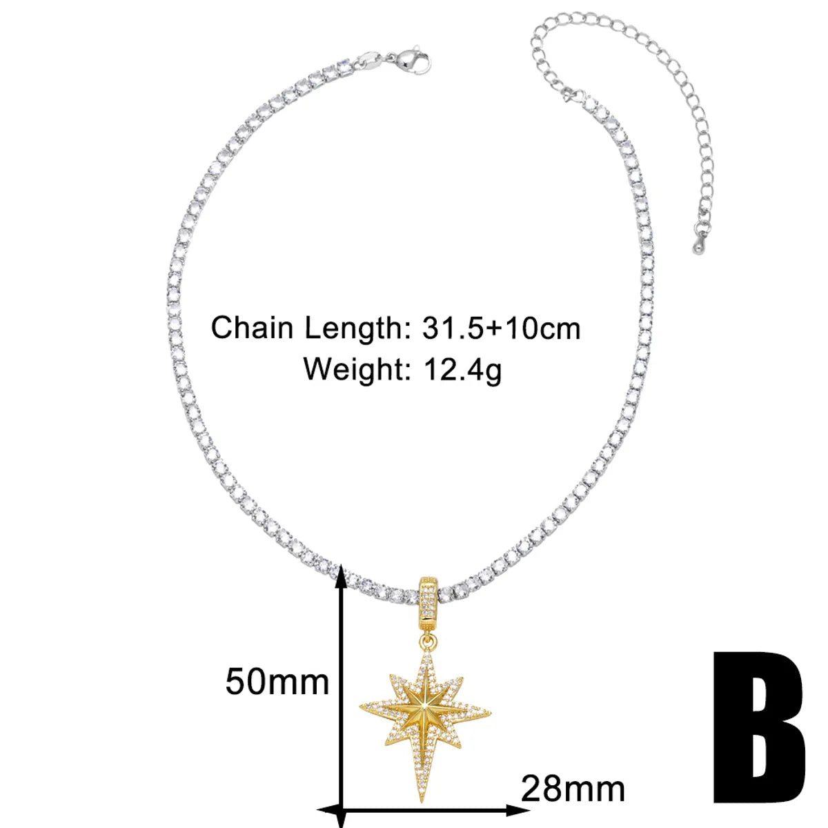 Copper 18K Gold Plated Inlay Star Zircon Pendant Necklace