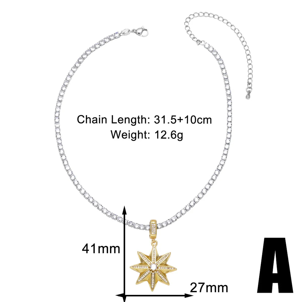 Copper 18K Gold Plated Inlay Star Zircon Pendant Necklace