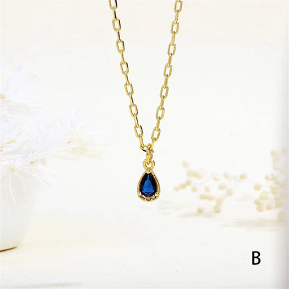 Copper 18K Gold Plated Inlay Water Droplets Zircon Pendant Necklace