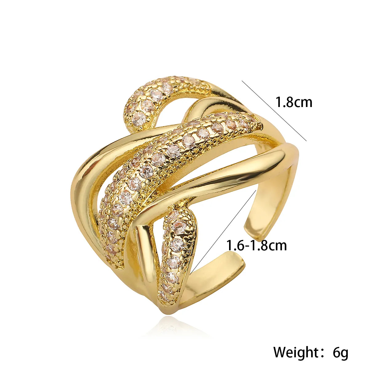 Copper 18K Gold Plated Luxurious Simple Style Commute Plating Inlay Solid Color Zircon Open Rings