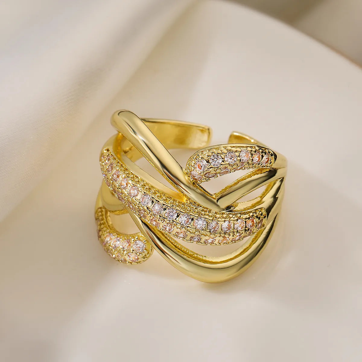 Copper 18K Gold Plated Luxurious Simple Style Commute Plating Inlay Solid Color Zircon Open Rings