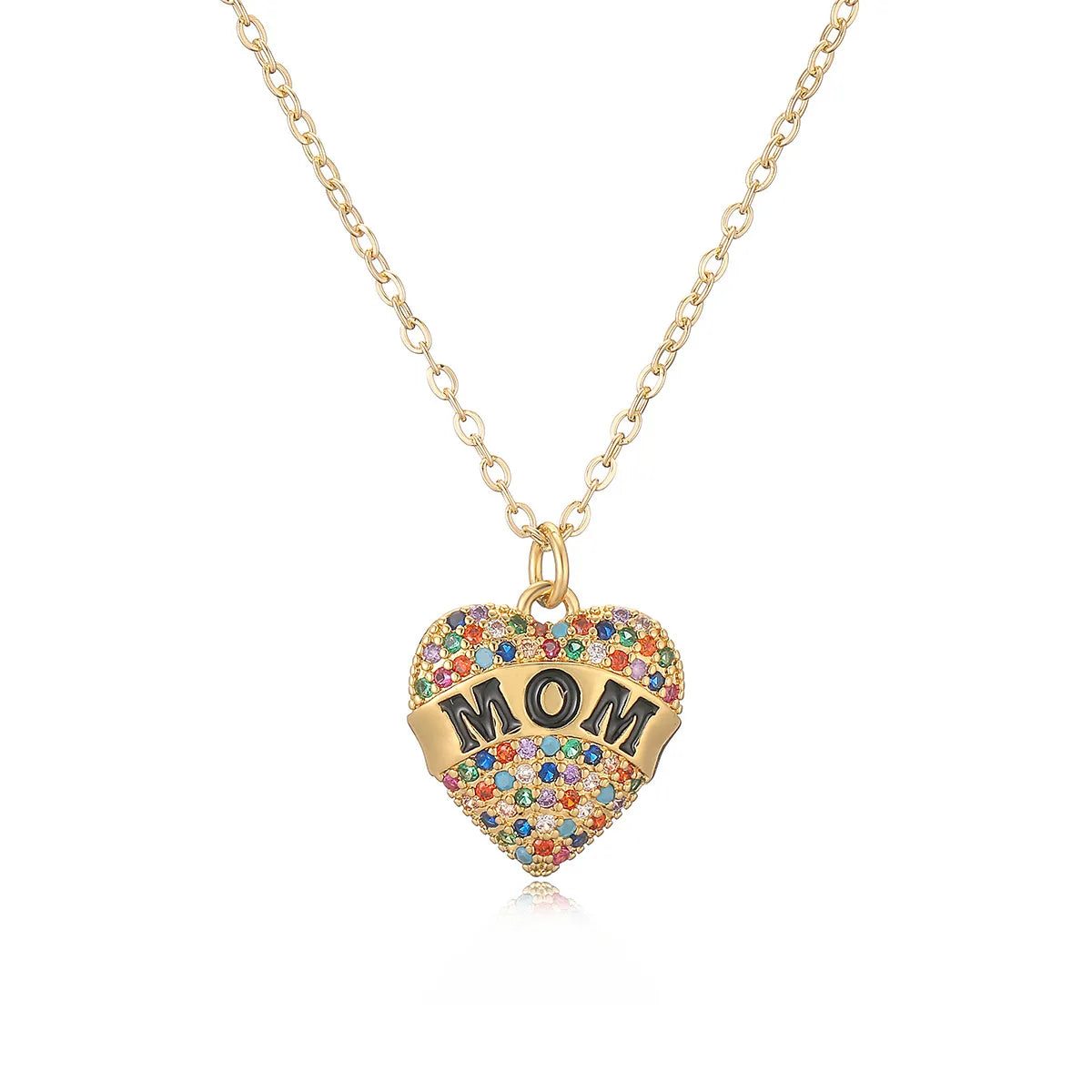 Copper 18K Gold Plated MAMA Letter Heart Shape Inlay Zircon Pendant Necklace