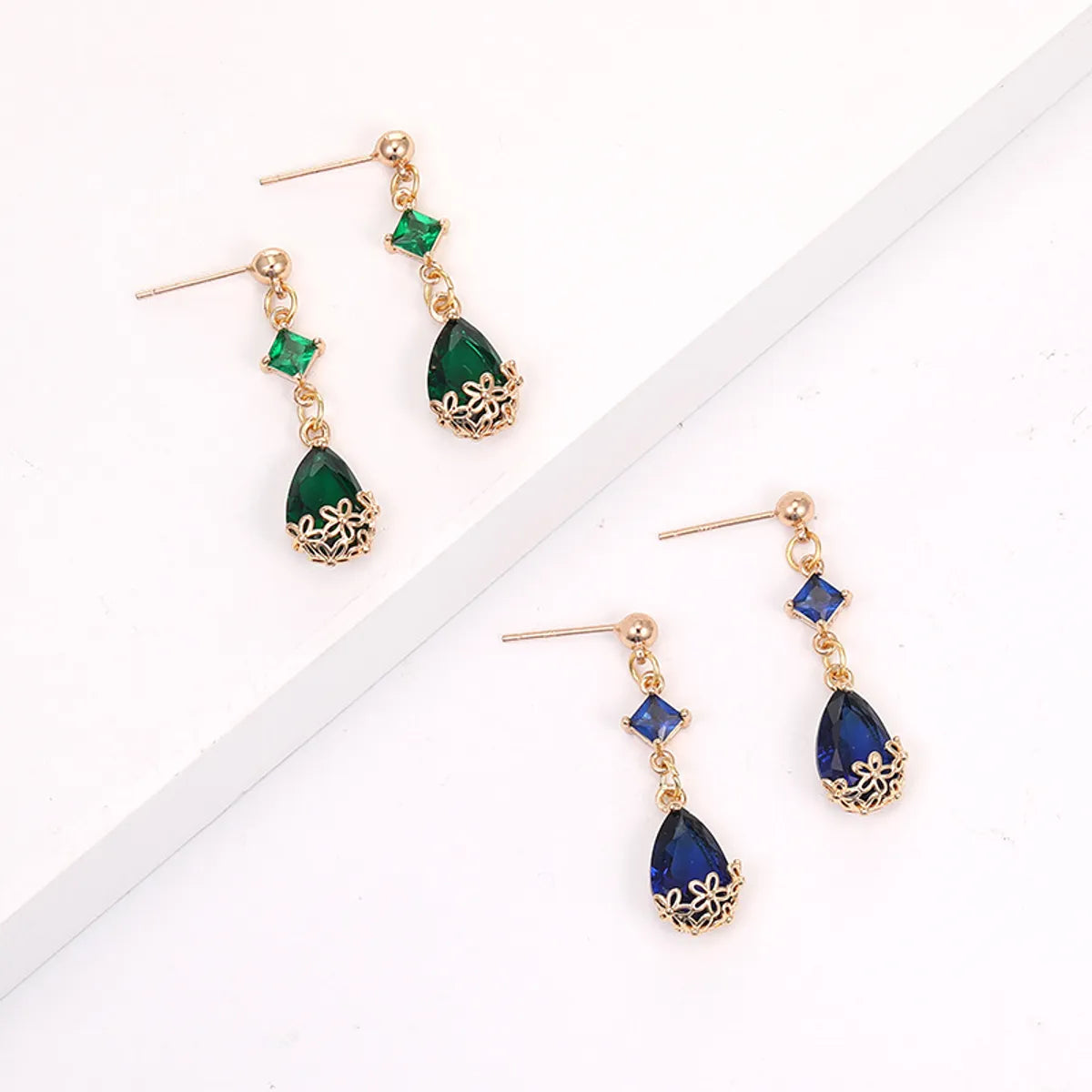 Copper 18K Gold Plated Modern Style Classic Style Inlay Water Droplets Drop Earrings