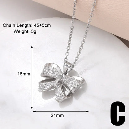 Copper 18K Gold Plated Modern Style Simple Style Plating Inlay Bow Knot Zircon Pendant Necklace