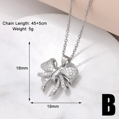 Copper 18K Gold Plated Modern Style Simple Style Plating Inlay Bow Knot Zircon Pendant Necklace