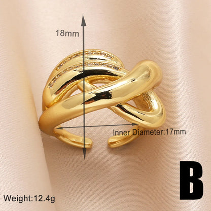 Copper 18K Gold Plated Modern Style Simple Style Plating Inlay Cross Zircon Open Rings