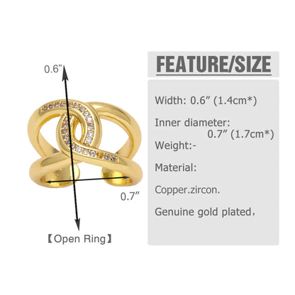 Copper 18K Gold Plated Modern Style Simple Style Plating Inlay Cross Zircon Open Rings