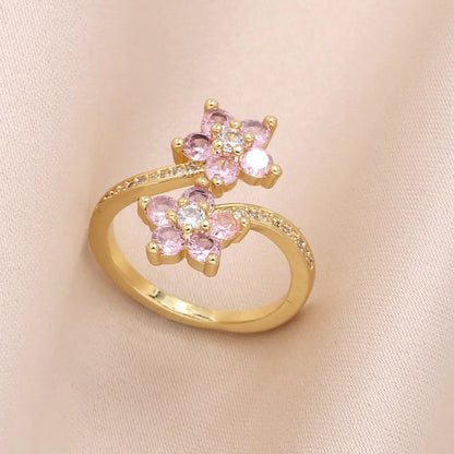 Copper 18K Gold Plated Modern Style Simple Style Plating Inlay Flower Zircon Open Rings