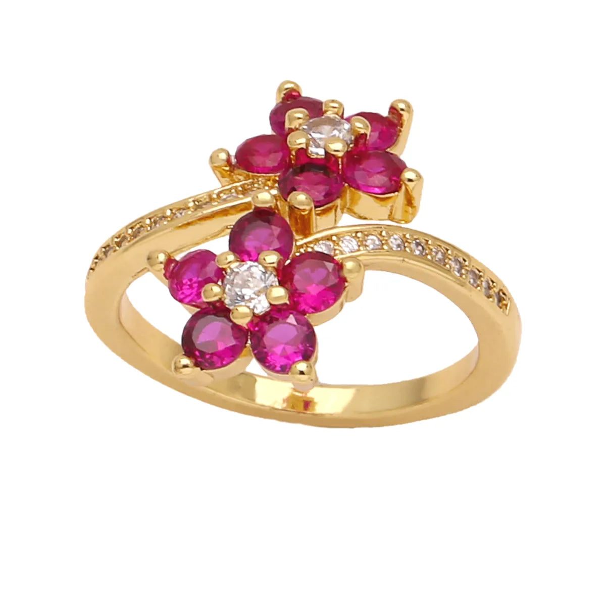 Copper 18K Gold Plated Modern Style Simple Style Plating Inlay Flower Zircon Open Rings