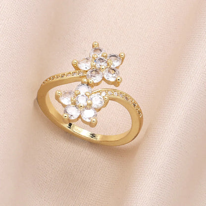 Copper 18K Gold Plated Modern Style Simple Style Plating Inlay Flower Zircon Open Rings