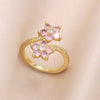 Copper 18K Gold Plated Modern Style Simple Style Plating Inlay Flower Zircon Open Rings