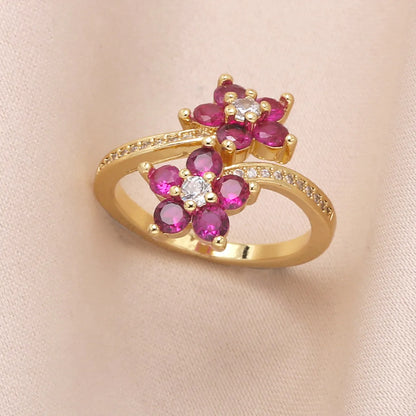 Copper 18K Gold Plated Modern Style Simple Style Plating Inlay Flower Zircon Open Rings