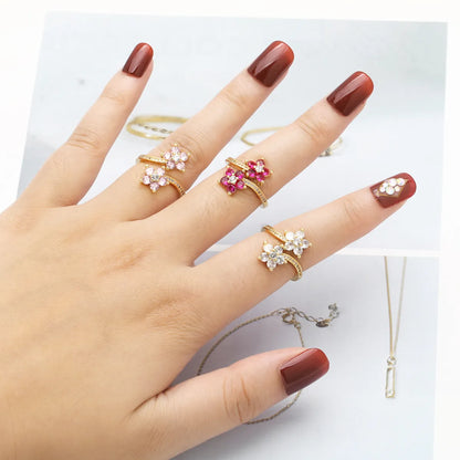 Copper 18K Gold Plated Modern Style Simple Style Plating Inlay Flower Zircon Open Rings