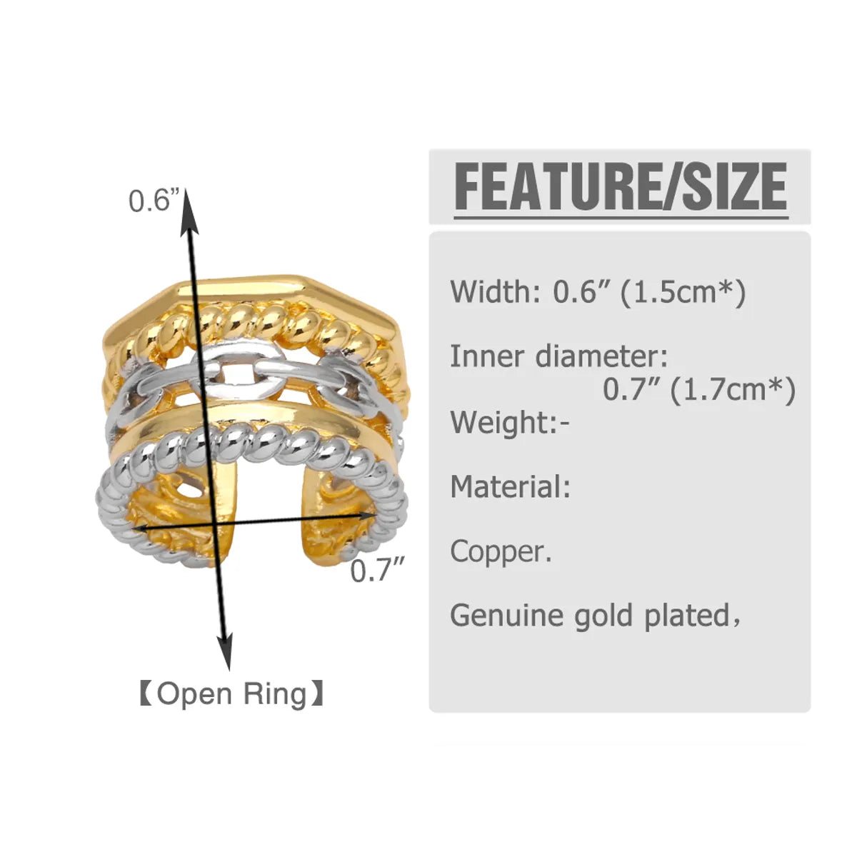 Copper 18K Gold Plated Modern Style Simple Style Plating Inlay Irregular Lines Zircon Open Rings