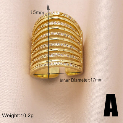 Copper 18K Gold Plated Modern Style Simple Style Plating Inlay Irregular Lines Zircon Open Rings