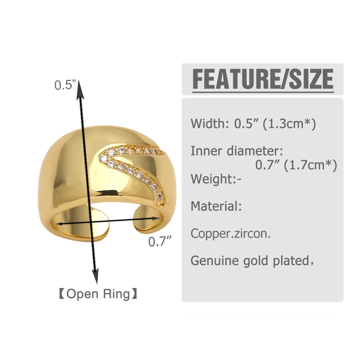 Copper 18K Gold Plated Modern Style Simple Style Plating Inlay Irregular Star Solid Color Zircon Open Rings