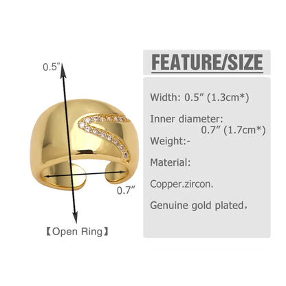 Copper 18K Gold Plated Modern Style Simple Style Plating Inlay Irregular Star Solid Color Zircon Open Rings