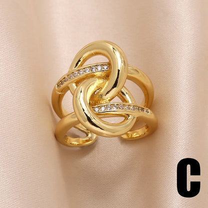 Copper 18K Gold Plated Modern Style Simple Style Plating Inlay Irregular Zircon Open Rings