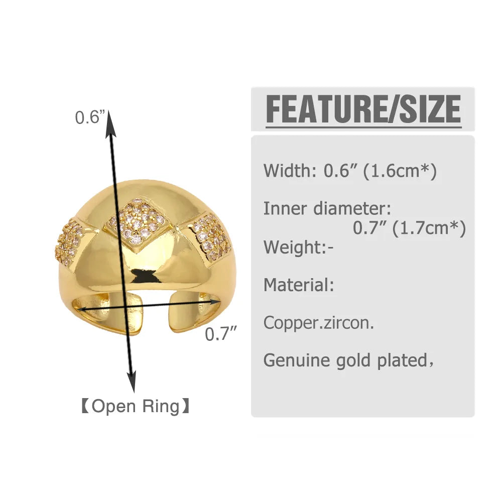 Copper 18K Gold Plated Modern Style Simple Style Plating Inlay Irregular Zircon Open Rings