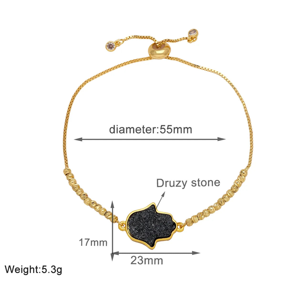 Copper 18K Gold Plated Modern Style Simple Style Plating Inlay Palm Druze Stone Bracelets