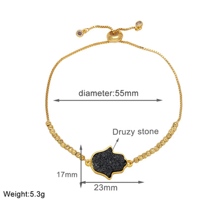 Copper 18K Gold Plated Modern Style Simple Style Plating Inlay Palm Druze Stone Bracelets