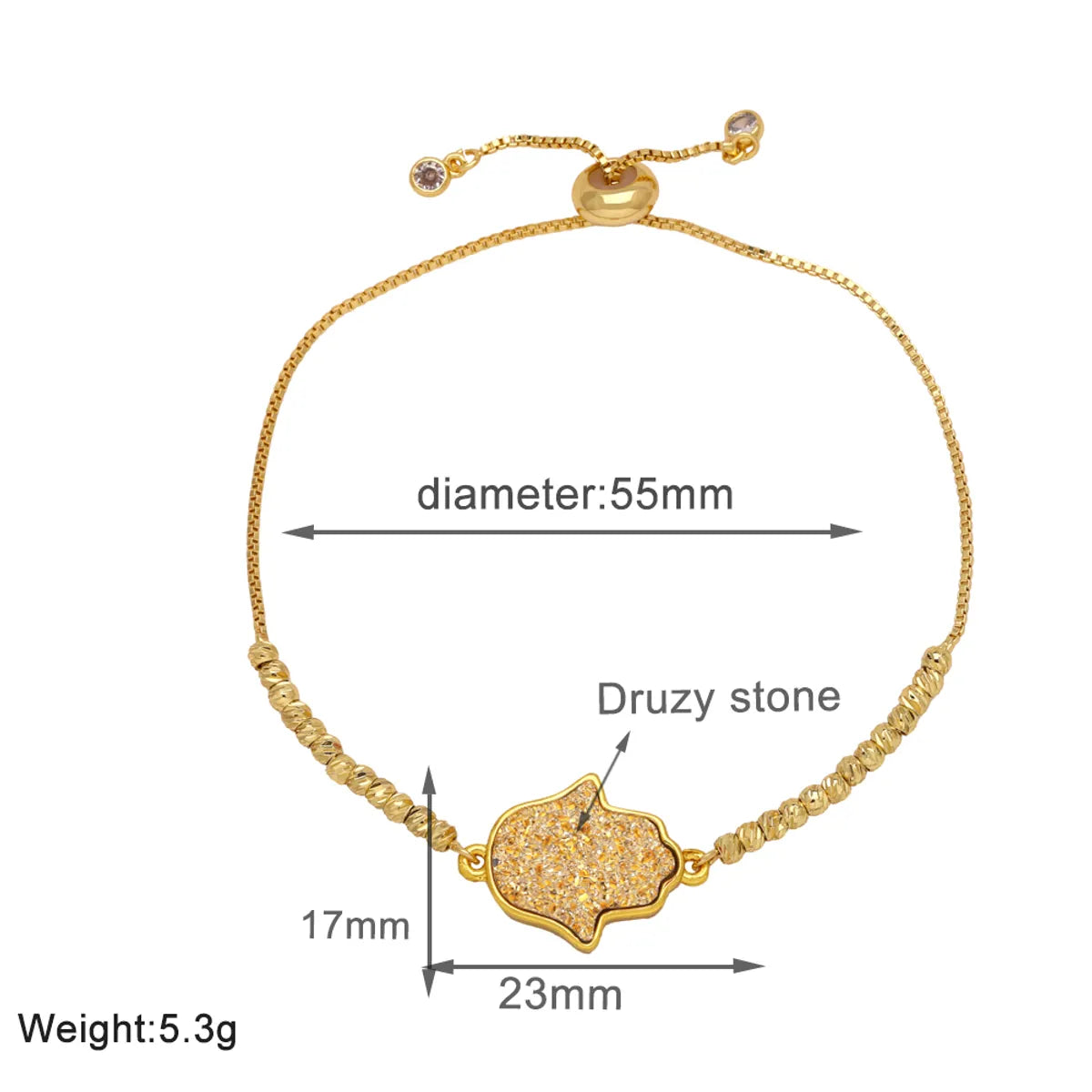 Copper 18K Gold Plated Modern Style Simple Style Plating Inlay Palm Druze Stone Bracelets