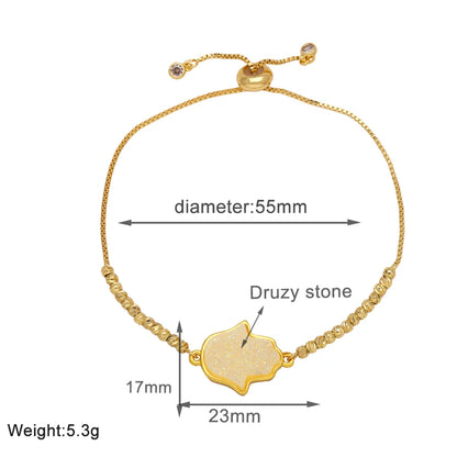 Copper 18K Gold Plated Modern Style Simple Style Plating Inlay Palm Druze Stone Bracelets