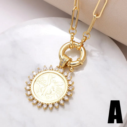 Copper 18K Gold Plated Modern Style Simple Style Plating Inlay Portrait Virgin Mary Zircon Pendant Necklace