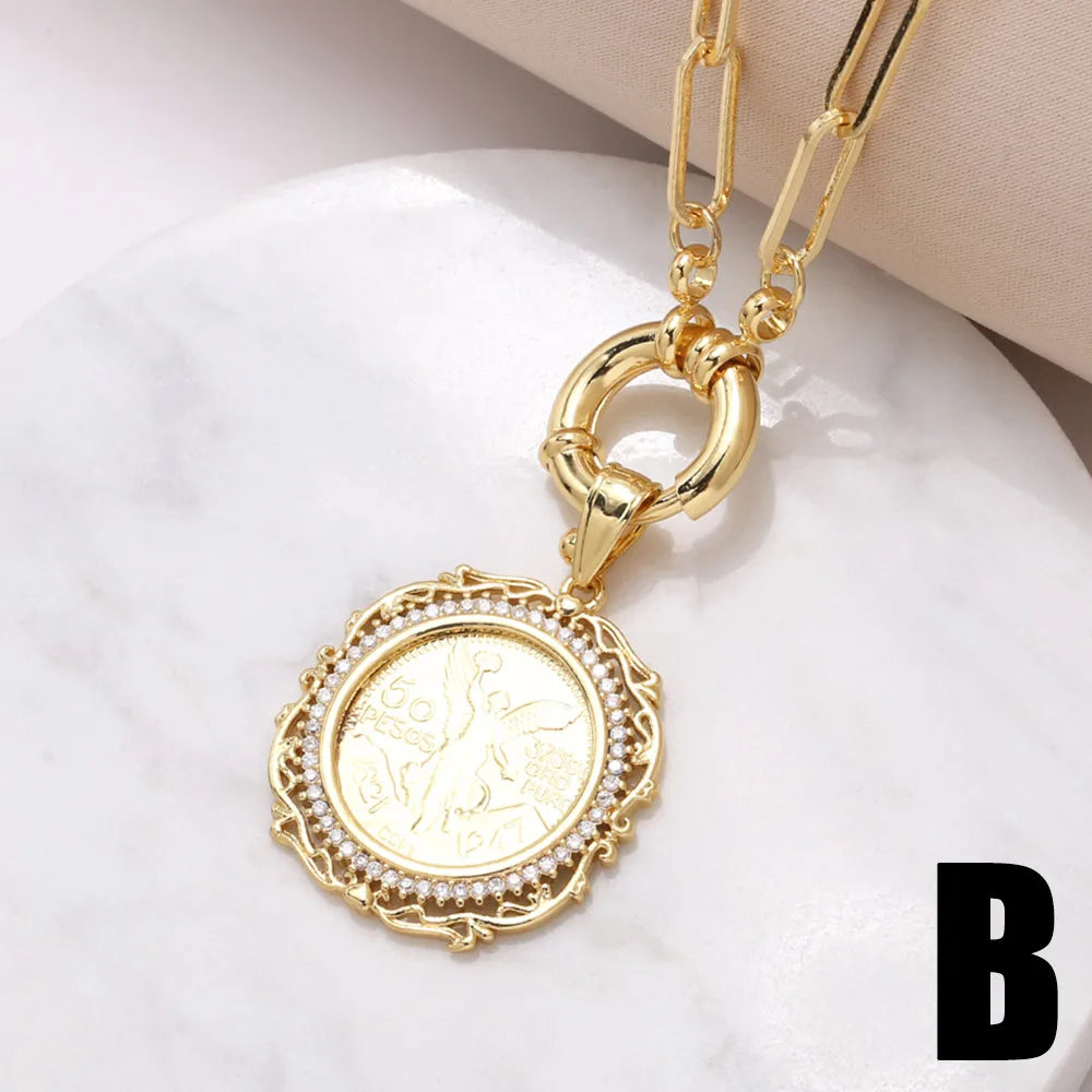 Copper 18K Gold Plated Modern Style Simple Style Plating Inlay Portrait Virgin Mary Zircon Pendant Necklace