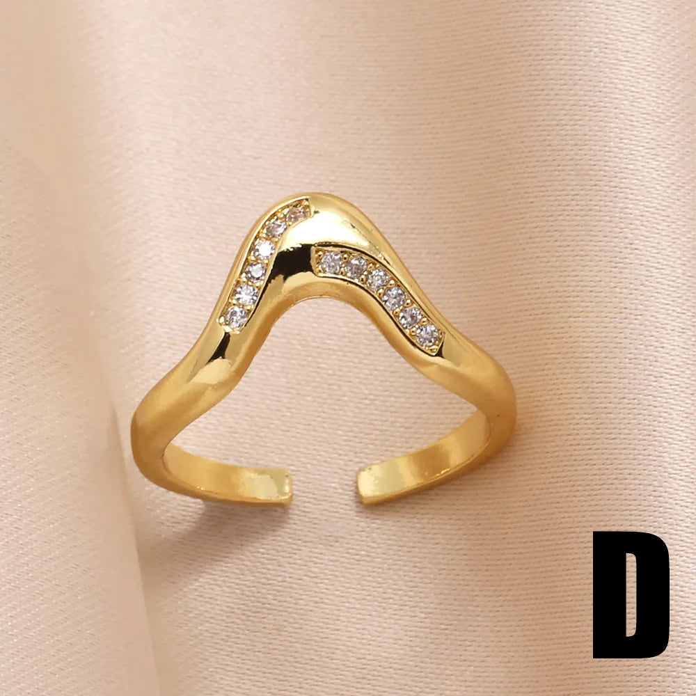 Copper 18K Gold Plated Modern Style Simple Style Plating Inlay Solid Color Lines Bow Knot Zircon Open Rings