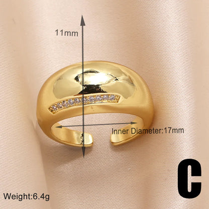 Copper 18K Gold Plated Modern Style Simple Style Plating Inlay Solid Color Lines Bow Knot Zircon Open Rings